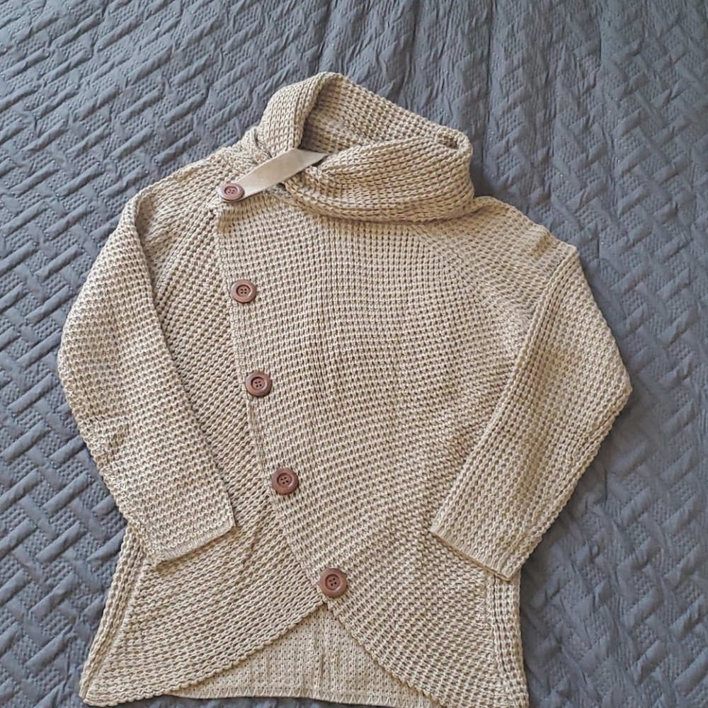 Chunky Button Cowl Neck Sweater